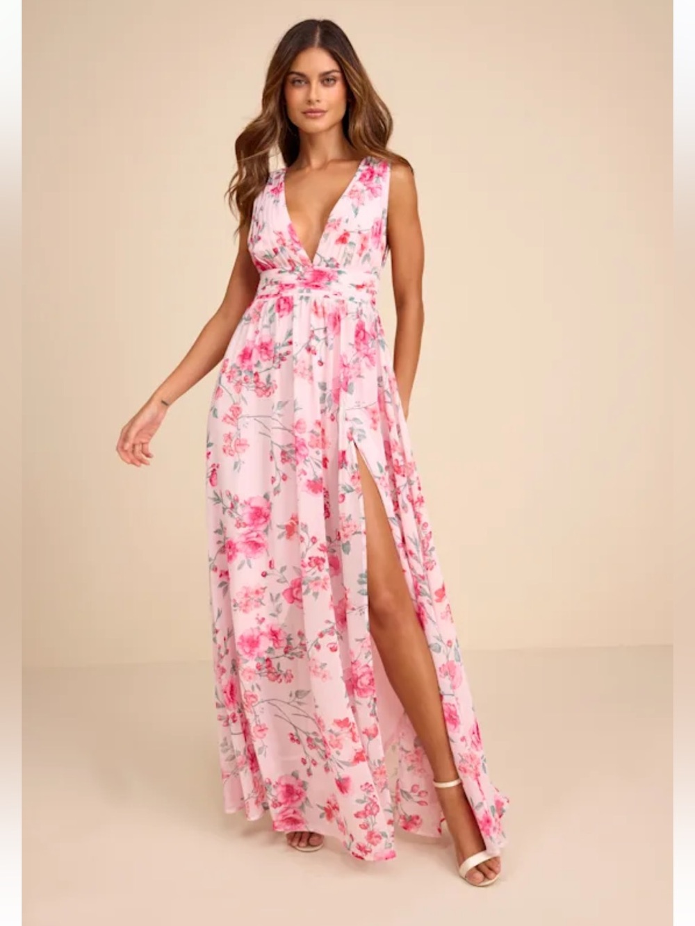NWT Lulus Heavenly Hues Pink Floral Maxi Dress FLAWED ZIPPER